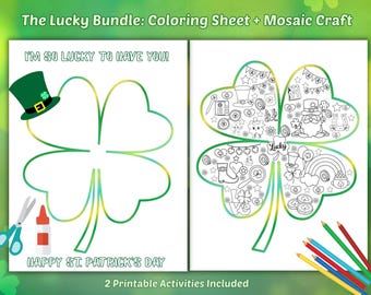 Manualidad imprimible con papel de seda para el Día de San Patricio: actividad artística con tréboles para preescolar y jardín de infantes.