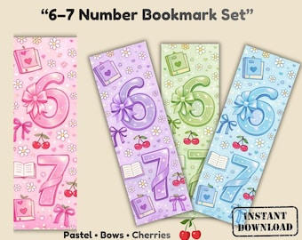 Marcapáginas Six Seven Coquette, imprimible para niñas, con lazo pastel de cereza, descarga digital