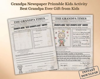 Actividad imprimible sobre el abuelo (Periódico) / Recuerdo para niños sobre el abuelo (Descarga instantánea)