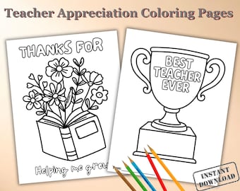 Teacher Appreciation Week Coloring Pages, Thanks for Helping Me Grow, Classroom Activity, Student Gift