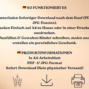 Infografik "So funktioniert es" für einen digitalen Download: 1. Herunterladen, 2. Ausdrucken, 3. Ausfüllen und Gestalten als persönliches Geschenk für Lehrer.