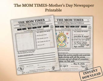 Periódico imprimible para el Día de la Madre / Actividad infantil "Todo sobre mi mamá" / Regalo de recuerdo / Descarga instantánea