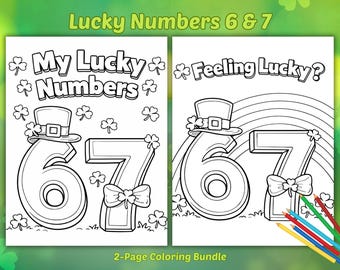 Páginas para colorear del Día de San Patricio: Números de la suerte 6 y 7 imprimibles para niños de preescolar y jardín de infancia