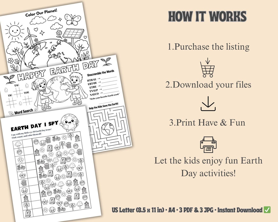 Earth Day Activity Bundle Printable | Kids Coloring Page, I Spy Game ...