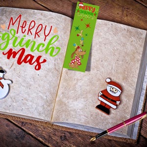 Max the dog reindeer Christmas bookmark, printable Merry Christmas bookmark design