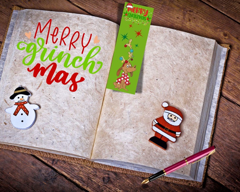 Max the dog reindeer Christmas bookmark, printable Merry Christmas bookmark design