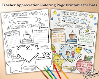 Lehrer Wertschätzung druckbare Malseite, alles über meinen Lehrer, danke Geschenk für das Klassenzimmer