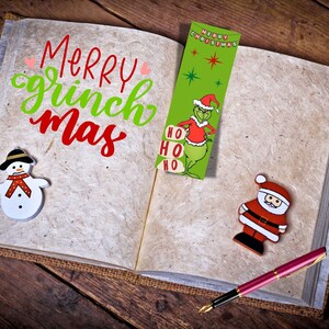 Grinch Ho Ho Ho Christmas bookmark, printable Merry Christmas bookmark design
