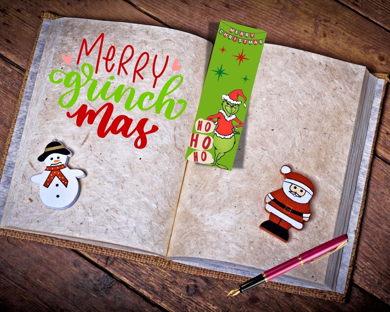 Grinch Ho Ho Ho Christmas bookmark, printable Merry Christmas bookmark design