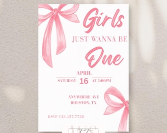 Girls Just Wanna Be One Birthday Invitation Template