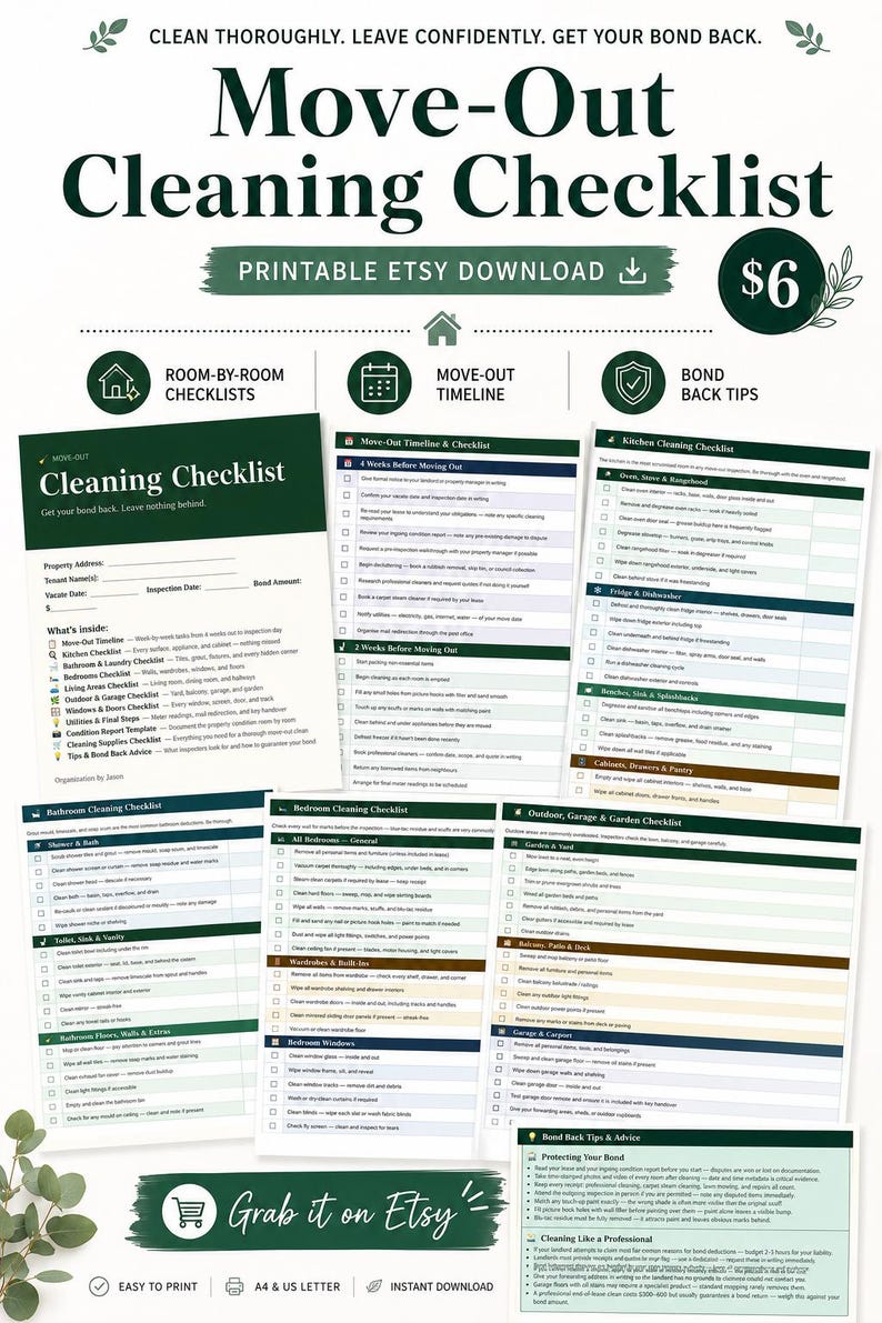 Bond Clean Checklist Move-out Cleaning Checklist | Bond Back Guide (digital Download) - Etsy
