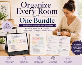 Home Organization Bundle | 6 Printable Room-by-Room Organization Templates | Kitchen, Bathroom, Laundry, Garage & More | Digital Download