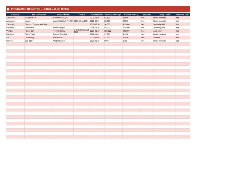 Home Inventory Master Spreadsheet | Excel, Google Sheets | Insurance ...