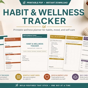 Gewohnheits- und Wellness-Tracker | Tagesprotokoll, Stimmungstagebuch, Selbstfürsorgeplaner (Digitaler Download)