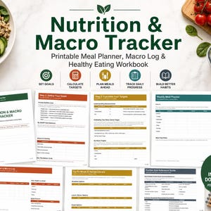 Nährwert-Tracker | Speiseplaner, Ernährungstagebuch, Einkaufsliste (Digitaler Download)