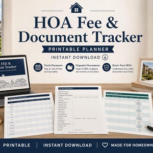 Registro de cuotas y documentos de la asociación de propietarios / Planificador imprimible para propietarios / Registro de pagos y archivo de la asociación de propietarios