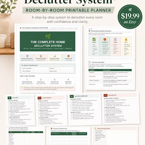 Komplettes System zum Aufräumen Ihres Zuhauses | Druckbarer Aufräumplaner für jedes Zimmer | Checklisten, Tracker & Sortierhilfen | Digitaler Download