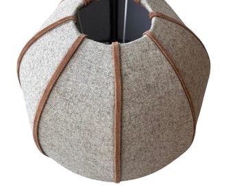 Vintage 70s wool dome lampshade, 25 or 35 cm - Authentic Mid-Century fabric - Handmade in France - Genuine suede leather trim
