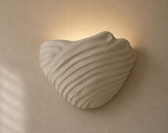 Handcrafted ceramic wall sconce in a shell shape, beige color - wavy wall sconce - handmade in France - wabi sabi
