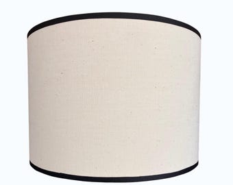 Two-tone ecru and black lampshade - Authentic Mid-Century heathered thick cotton fabric - Handmade in France - For table or pendant lamps