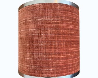 Vintage 1970s velvet and silver stainless steel lampshade - Authentic Mid-Century fabric - Handmade in France - For table or portable lamp