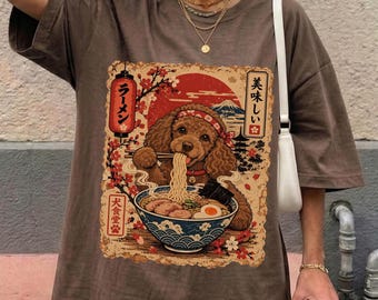 Comfort Colors® Brown Poodle Shirt, Kawaii Anime Ramen Tee, Japanese Food Lover Gift, Poodle Dog Mom Top, Retro Vintage Noodle Tee