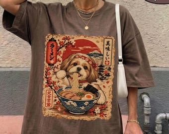 Comfort Colors® Shih Tzu Shirt, Kawaii Anime Ramen Tee, Japanese Food Lover Gift, Shih Tzu Dog Mom Top, Retro Vintage Noodle Tee