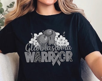 Camiseta unisex "Guerrero contra el glioblastoma", camiseta con guantes de boxeo y cinta gris, sudadera de concienciación sobre el cáncer cerebral, regalo de apoyo para quienes luchan contra los tumores cerebrales.