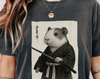 Comfort Colors® Samurai Guinea Pig, Japanese Art Shirt, Funny Cavy Gift, Cool Rodent Top, Anime Streetwear, Ink Wash Style, Pet Lover Tee