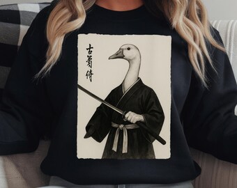 Goose Samurai Shirt, Japanese Ink Wash Sweatshirt, Funny Warrior Hoodie, Gift for Anime Fan, Martial Arts, Bird Lover Tee