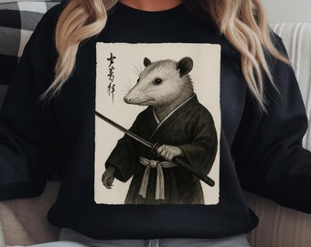 Opossum Samurai Shirt, Japanese Ink Wash Sweatshirt, Funny Warrior Hoodie, Gift for Anime Fan, Martial Arts, Virginia Opossum Tee