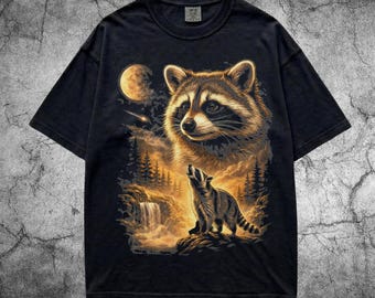 Comfort Colors® Raccoon Howling To The Moon Shirt, Vintage Graphic Trash Panda Gift, 90s Celestial Spirit Animal, Funny Feral Meme Tee