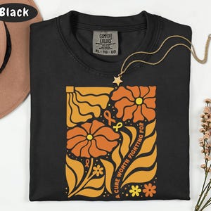 Comfort Colors® Retro MS Awareness Shirt, A Cure Worth Fighting For, Groovy Orange Ribbon Tee, Floral Gift, MS Warrior, Autoimmune Disease