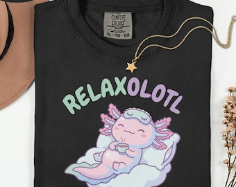 Comfort Colors® Relaxolotl Shirt, Youth Chill Tee, Kids Funny Sleeping, Girls Cute Animal, Boys Pajama Top, Kawaii Axolotl, Pastel Nap Art