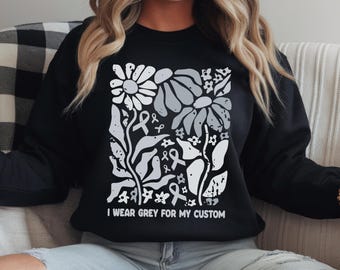 Unisex Glioblastoma Awareness Shirt, Custom Brain Cancer Sweatshirt, Gray Ribbon Boho Floral Tee, I Wear Grey For Gift, Tumor Warrior Top