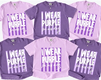 Comfort Colors® Custom Pancreatic Cancer Shirt, I Wear Purple For Tee, Striped Support Squad Top, Awareness Walk Apparel, Purple Ribbon