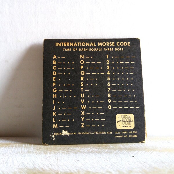 vintage WW2 International Morse Code training aid. US Navy. Bureau Naval Personnel. Signal Card