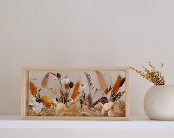 Handmade Dried Flower Shadow Box: Wooden Frame Decor, Autumn Colour