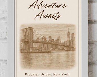 Vintage Brooklyn Bridge Travel Poster – New York City Wall Art | Digital Download