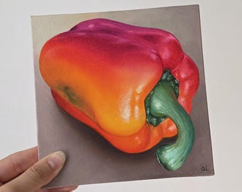 Original Pepper Oil Painting: Mini Still Life - Hand-Painted Kitchen Wall Art
