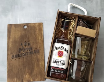 Caja de regalo de whisky: almacenamiento para botellas y vasos (botellas y vasos NO incluidos)