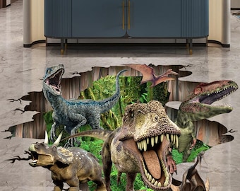 3D Effect Floor Sticker, Dinosaurs theme, Self-Adhesive Vinyl, Water Resistant, 100 x 60 cm