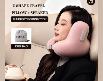 U-Shape Travel Neck Pillow with Bluetooth Speaker & Storage Bag