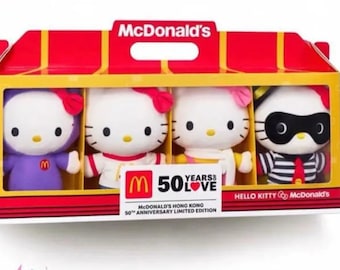 limited edition McDonald Hong Kong 50th Anniversary Hello Kitty plush toy set.