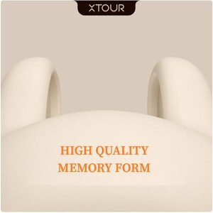 May include: Cream-colored, rounded headrest with two upright ear-like supports. The text "HIGH QUALITY MEMORY FORM" is printed in orange. The brand name "XTOUR" is in a brown rectangle at the top.