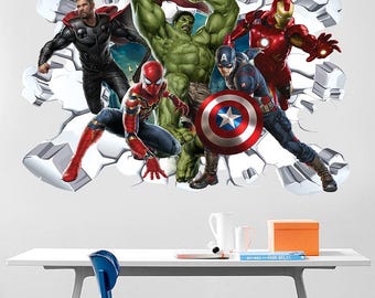 3D Avengers Wall Decal: Self-Adhesive Vinyl Sticker (60x40 cm)