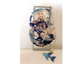 Genshin Impact Kokomi metal bookmark, 9cm tall, with matched laser ticket.
