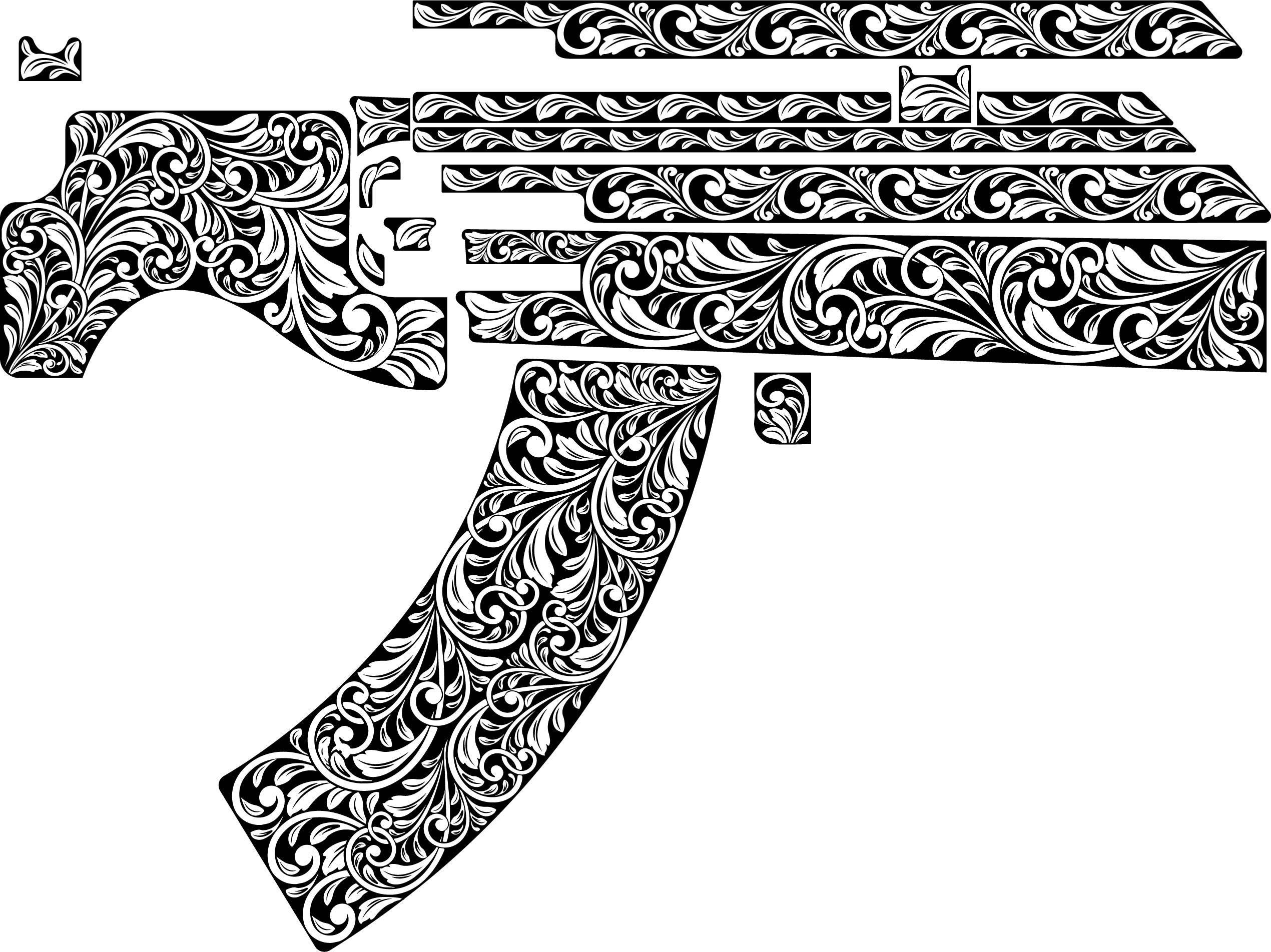 AK Micro Draco Scroll Pattern Pdf.png.dxf.svg, | Firearm Laser
