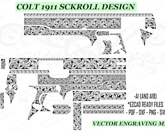 Colt 1911 SCROLL DESIGN Vector File for Laser Engraving Ezcad Ready dxf svg png AI8 pdf Commercial Use
