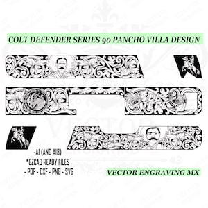 Colt Defender Series 90 Laser Engraving Design  Pancho Villa & El Jefe Scrollwork Vector